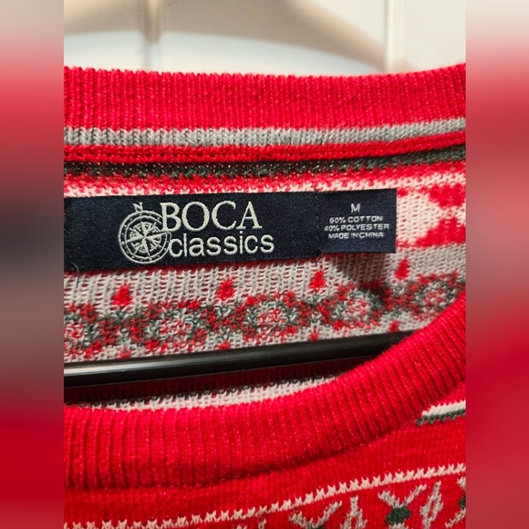 MENS BOCA CLASSICS Red Christmas Sweater Crewneck  Size M - Picture 3 of 4